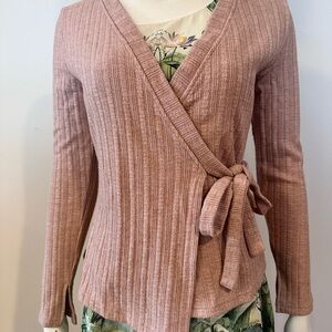 Women's Ribbed Wrap Sweater Cardigan - Dusty Rose Size M